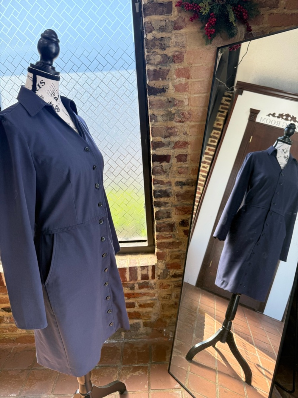 Lands' End Navy Button-Front Shirt Dress